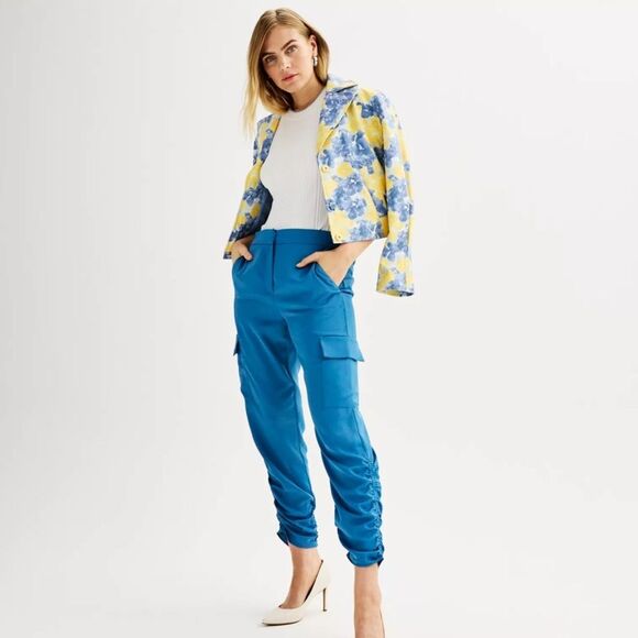 Nine West Jackets & Blazers - Cropped Floral Yellow and Blue Trench